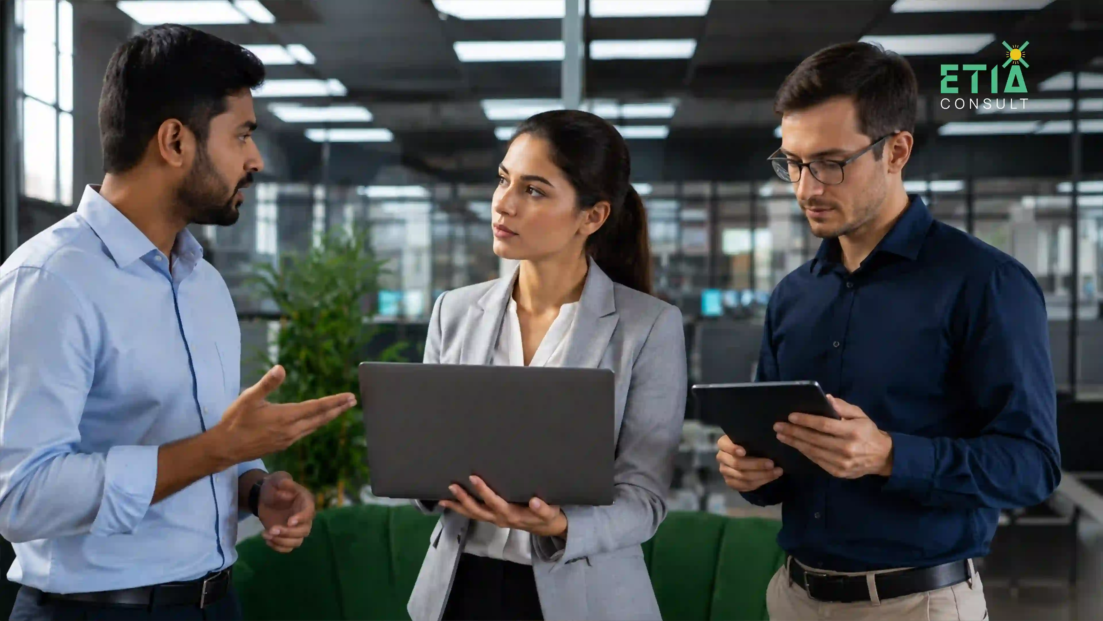 Business technology integration best practices — cross-functional team collaborating on stakeholder training and change management during system rollout